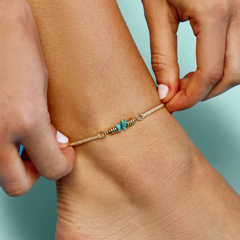 Turquoise Chip Bity Braid Pura Vida Anklet