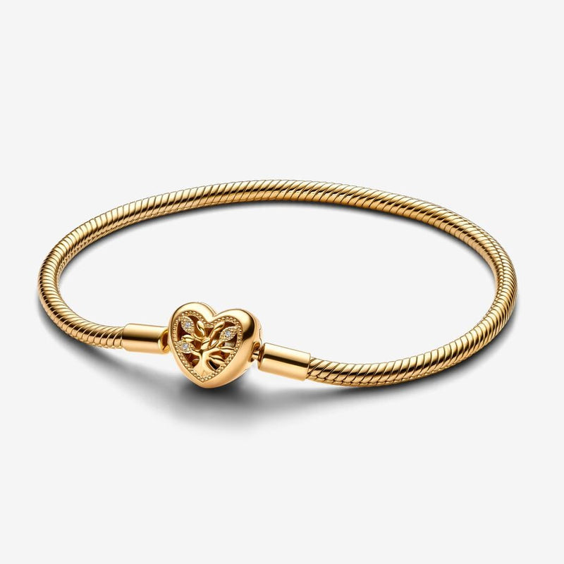 Family Tree Heart Gold Plated Clasp Snake Pandora Bracelet