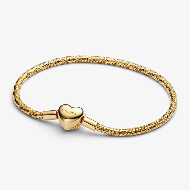 Gold Heart Clasp Faceted Snake Chain Pandora Bracelet
