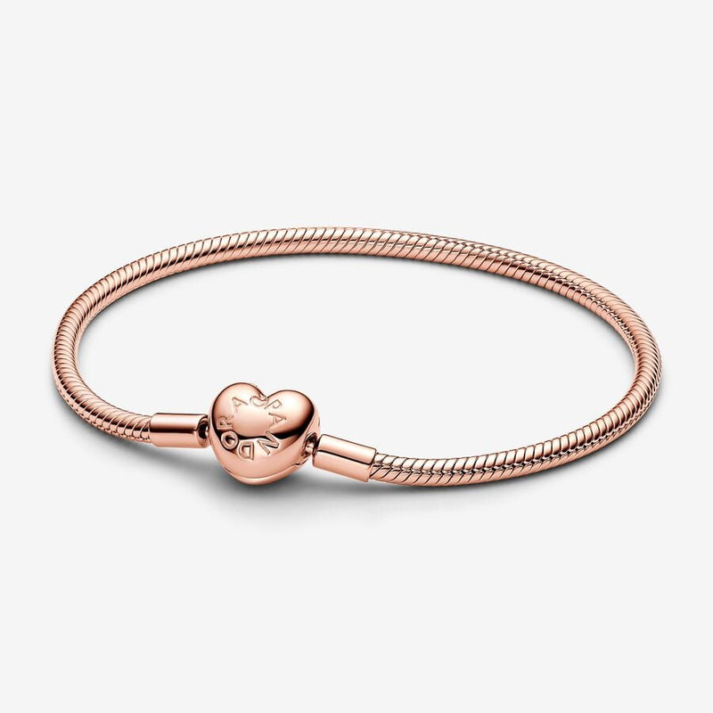 14k Rose Gold Plated Pandora Moments Heart Clasp Snake Chain Bracelet