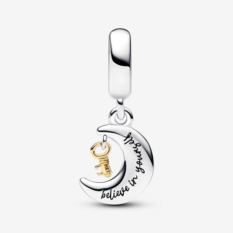 Two-tone Key & Moon Dangle Pandora Charm