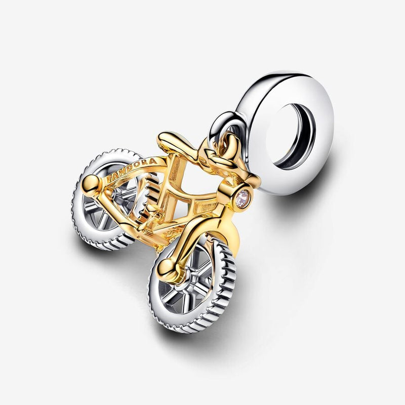 Two-Tone Spinning Wheels Bicycle Dangle Pandora Charm