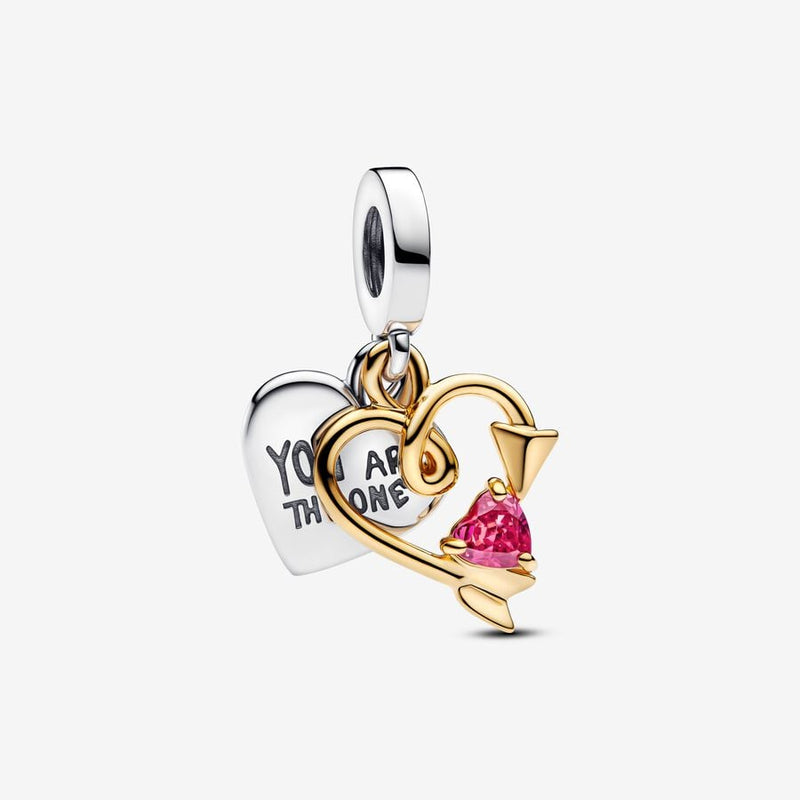 Engravable Heart & Arrow Double Dangle Pandora Charm