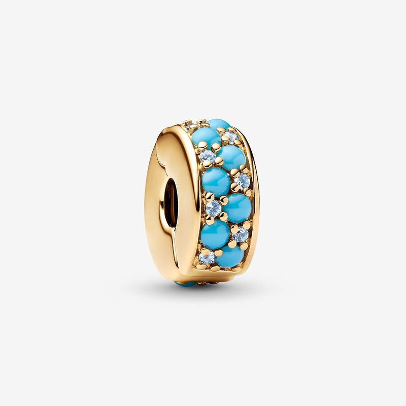 Aqua Blue Gold Plated Clip Pandora Charm