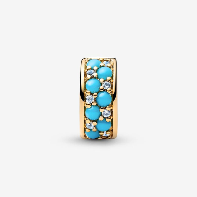Aqua Blue Gold Plated Clip Pandora Charm