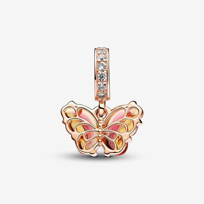 Pink & Yellow Murano Glass Butterfly Dangle Pandora Charm