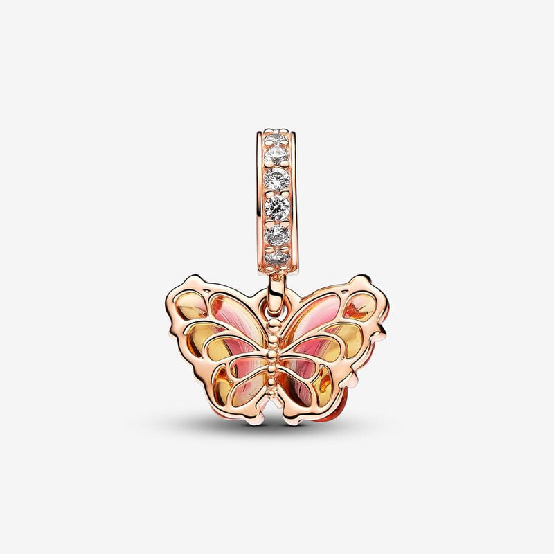 Pink & Yellow Murano Glass Butterfly Dangle Pandora Charm