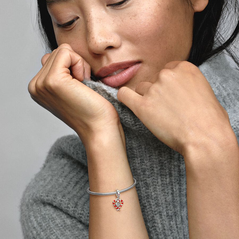 Double Candy Cane Heart Dangle Pandora Charm