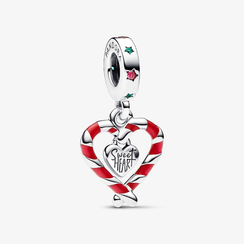 Double Candy Cane Heart Dangle Pandora Charm