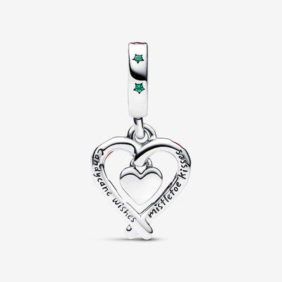Double Candy Cane Heart Dangle Pandora Charm