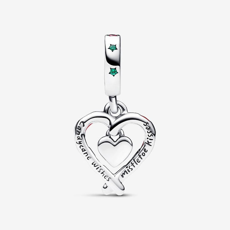 Double Candy Cane Heart Dangle Pandora Charm