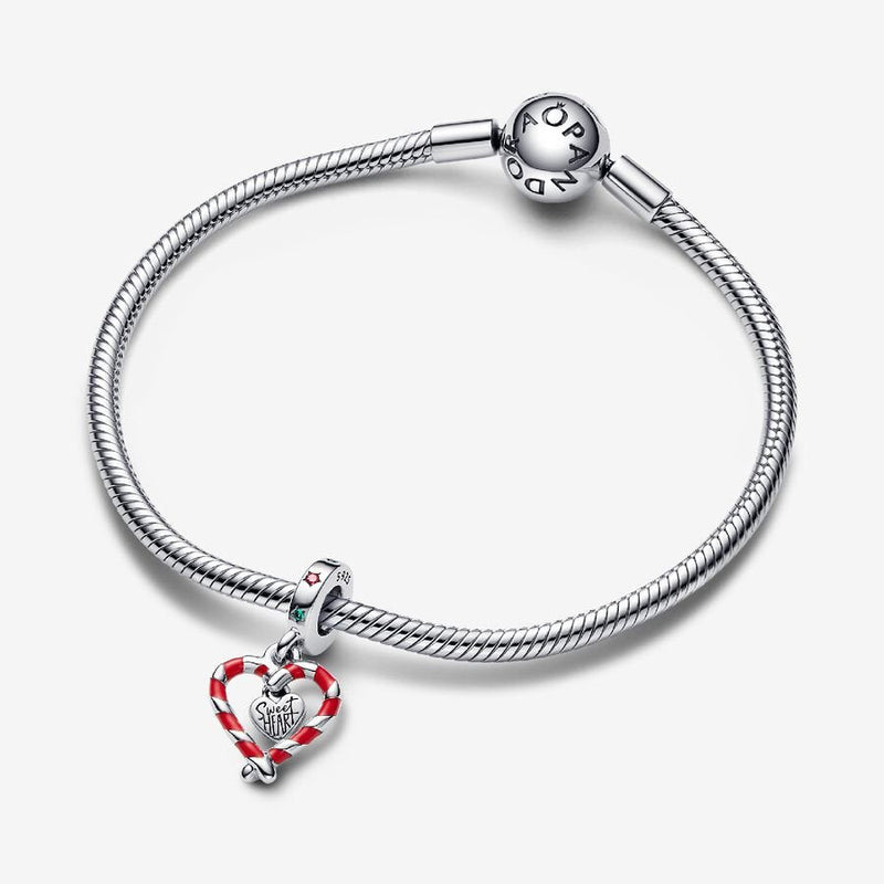 Double Candy Cane Heart Dangle Pandora Charm