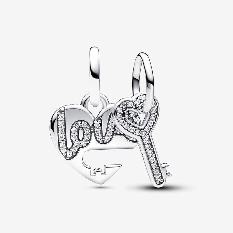 Splittable Heart & Key Dangle Pandora Charm