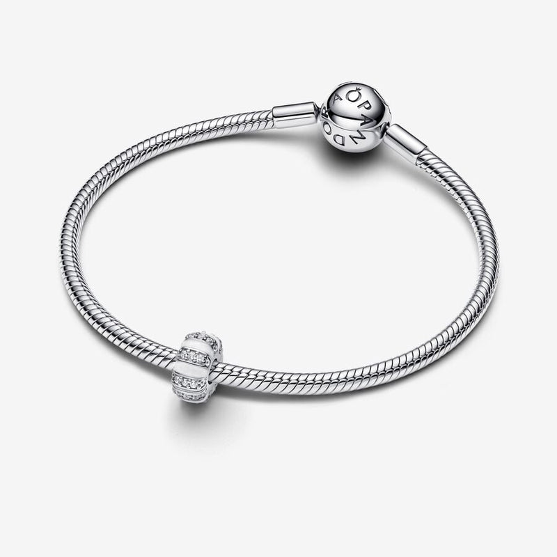 Stones & White Enamel Silver Pandora Clip Charm