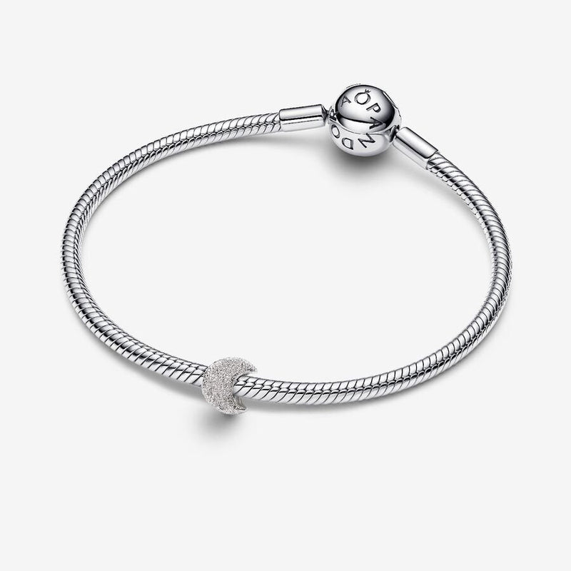 Mini Textured Silver Moon Pandora Charm