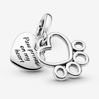 Hearts & Paw Print Dangle Pandora Charm