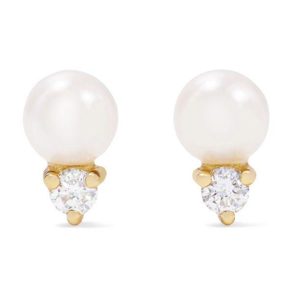 Gold Plated Pearl with CZ Stud Earrings