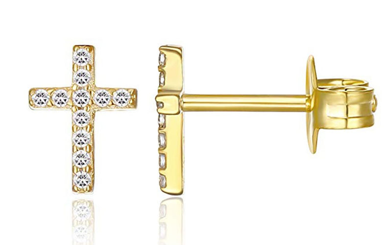Tiny CZ Gold Plated Cross Earrings