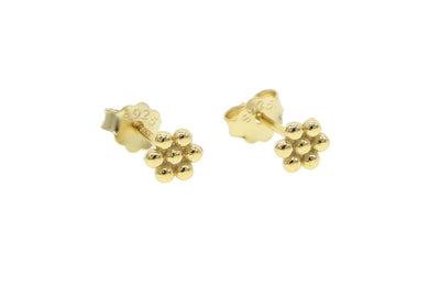 Gold Plated Beaded Flower Stud Earrings