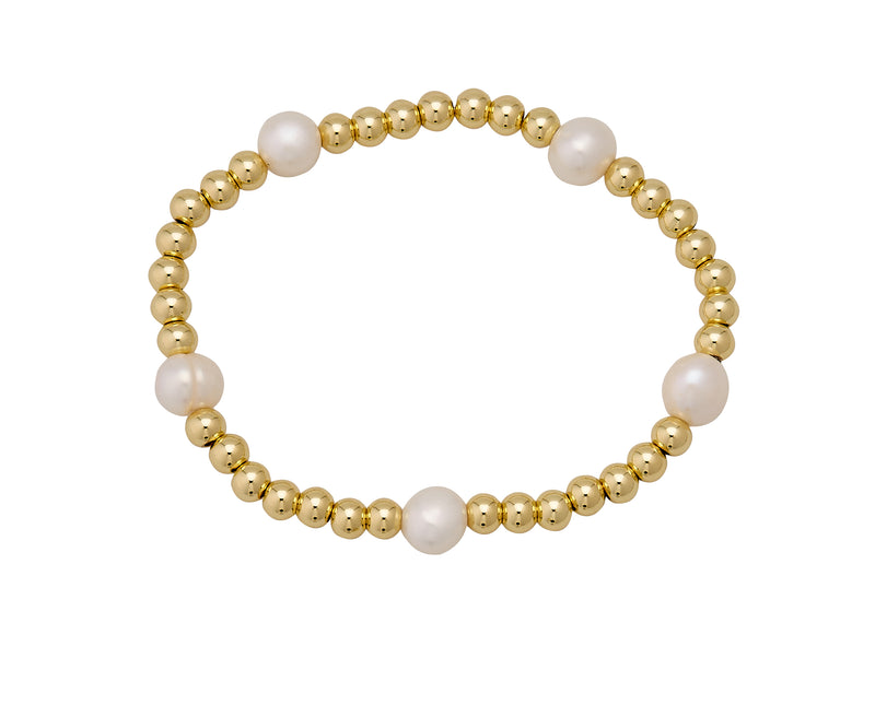 Gold Ball Bracelet with Pearls