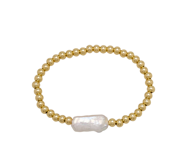 Gold Beaded Bracelet with Rectangular Pearl