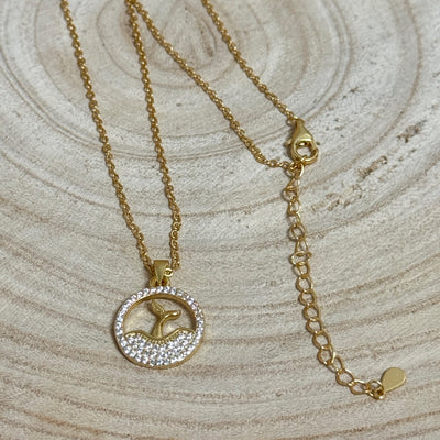 Gold Plated  CZ Whales Tail In Ocean Necklace