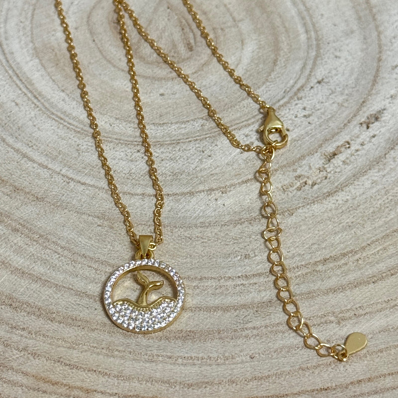 Gold Plated  CZ Whales Tail In Ocean Necklace