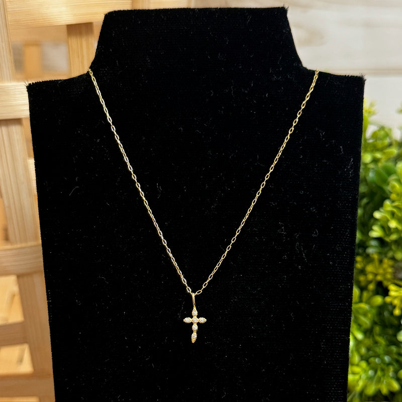 Gold Plated CZ Cross Necklace