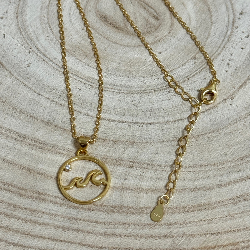 Gold Plated Waves In Circle Necklace