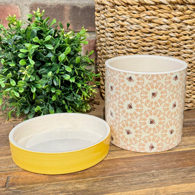 Stone Bumble Bee Striped Planters with Plates