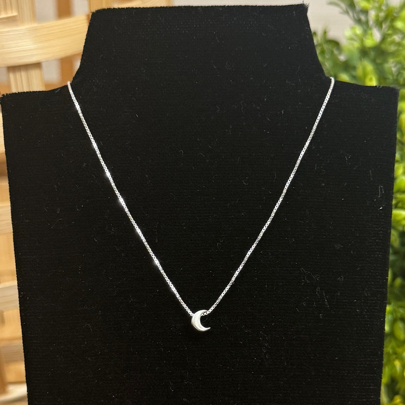 Small Moon Pendant Sterling Silver Necklace