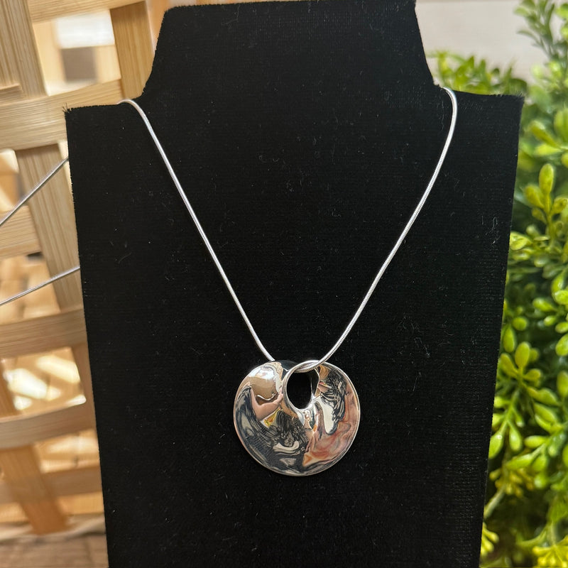 Twisted Silver Disk Necklace