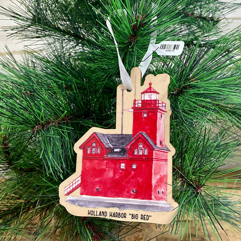 Big Red Lighthouse Water Color Ornament
