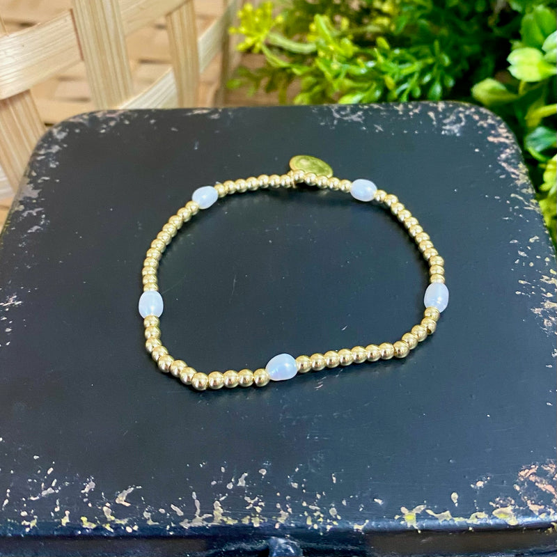 Gold Ball and Rice Pearl Beaded Bracelet