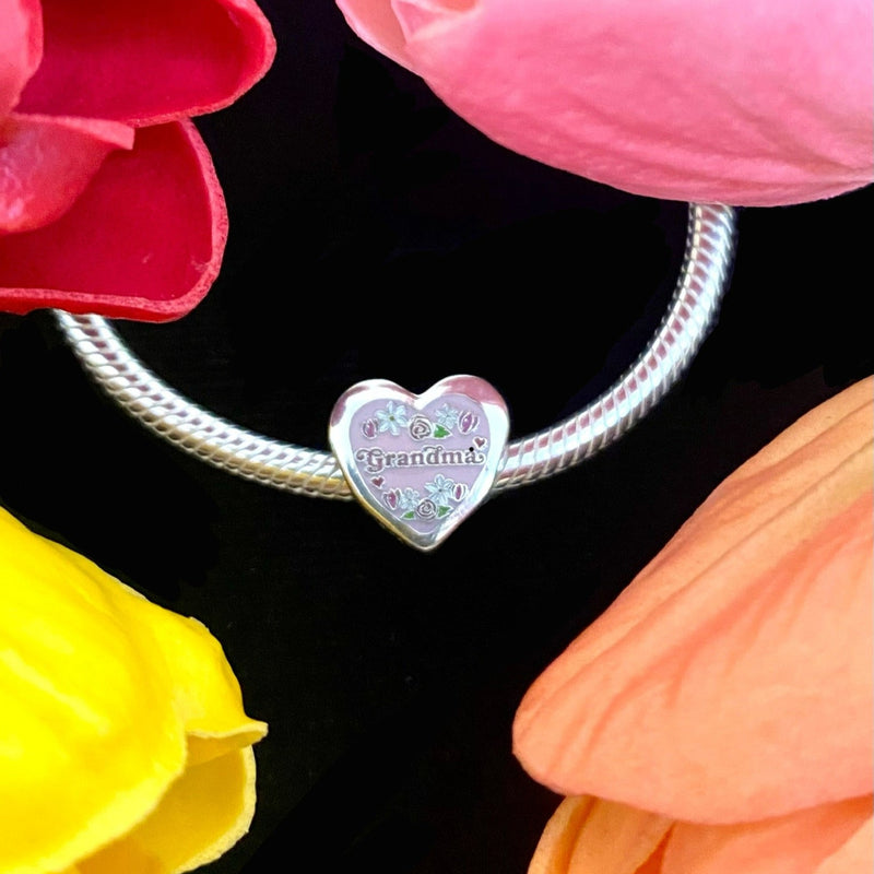 Heart Grandma Flower Pandora Charm