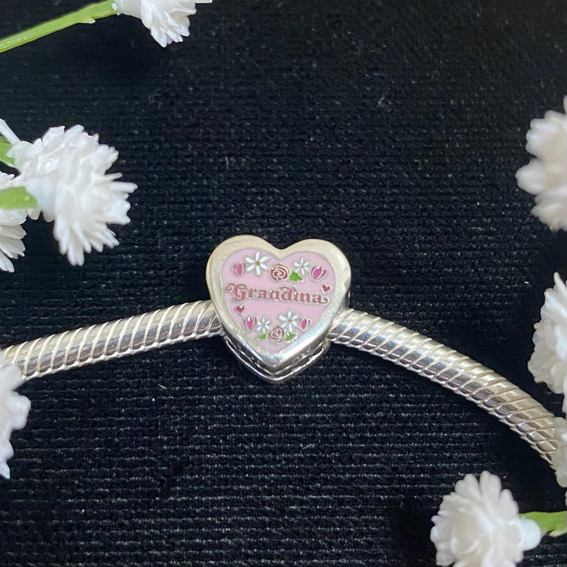 Heart Grandma Flower Pandora Charm