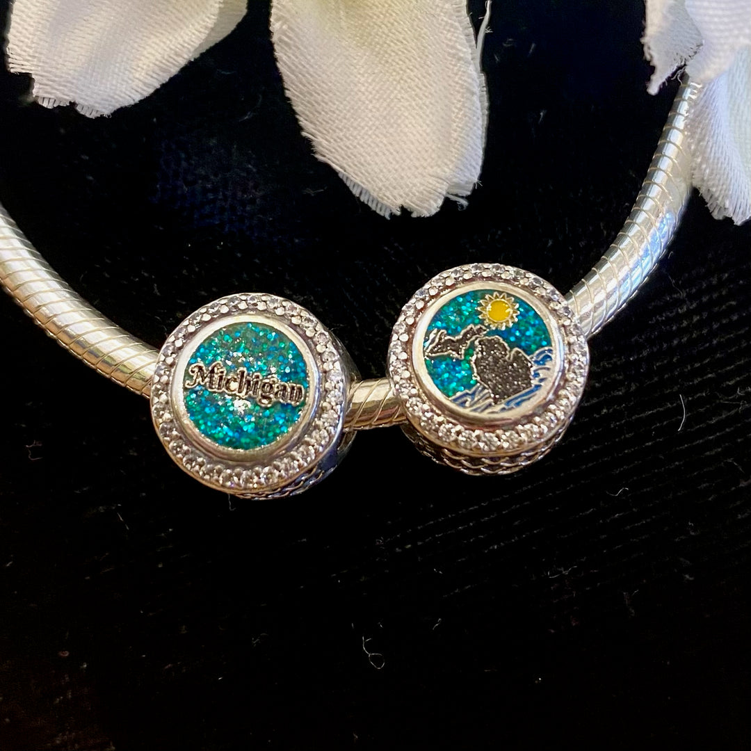 Sparkling Michigan Waves and Sun Custom Pandora Charm – Apothecary