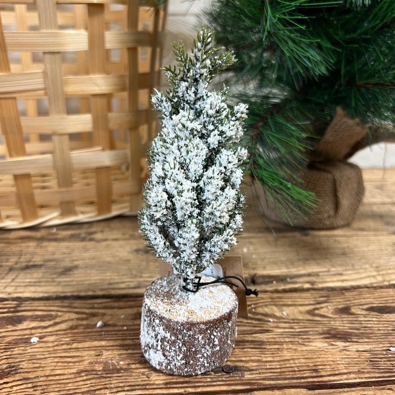 Snowy Pine Tree on Wood Block