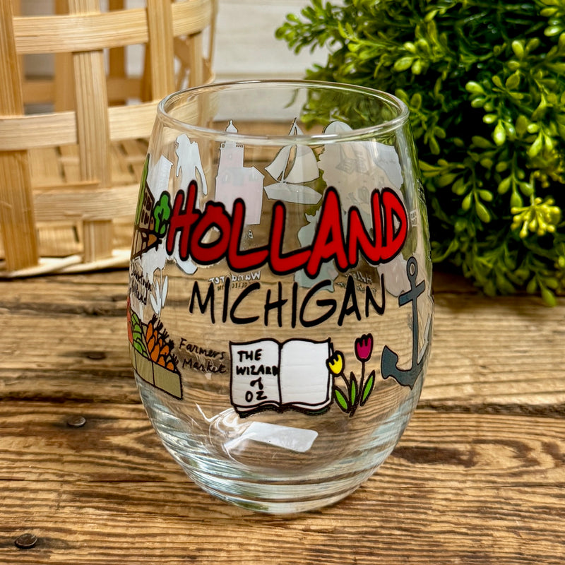 Holland Michigan Landmarks Stemless Wine Glass