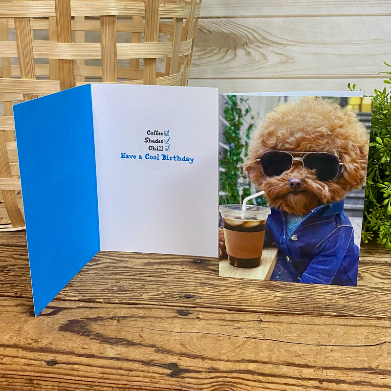Cool Dog With Coffee Birthday Card