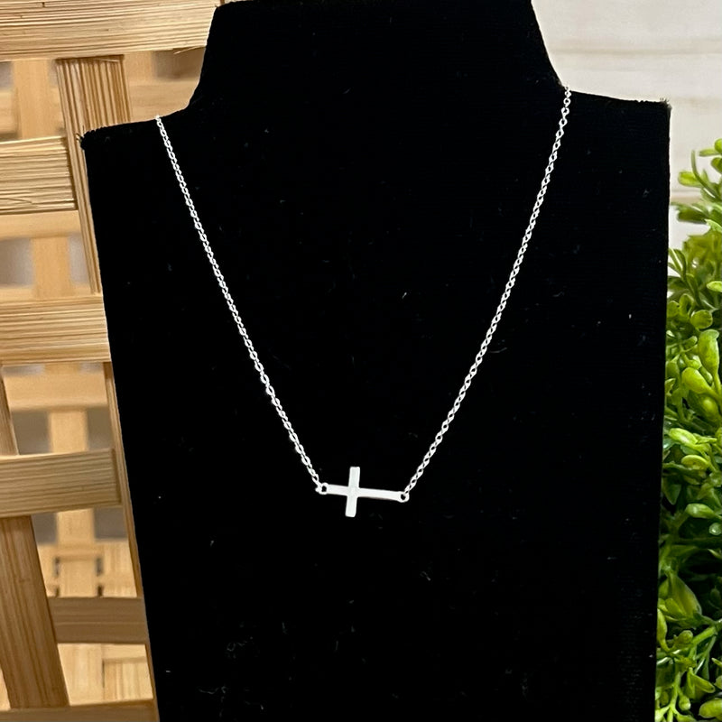 Adjustable Sideways Cross Sterling Silver Necklace