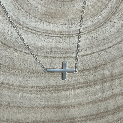 Adjustable Sideways Cross Sterling Silver Necklace