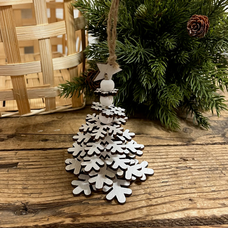 Tiered Wooden Snowflake Tree Ornament