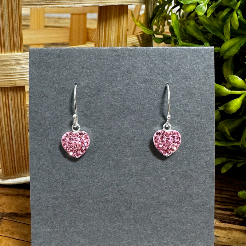 Sterling Silver Crystal Pave Heart Earrings