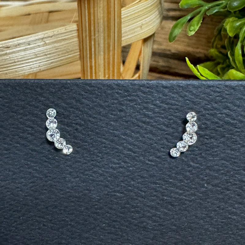 Sterling Silver Crystal Curve Earrings