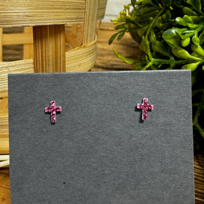 Sterling Silver Crystal Cross Earrings