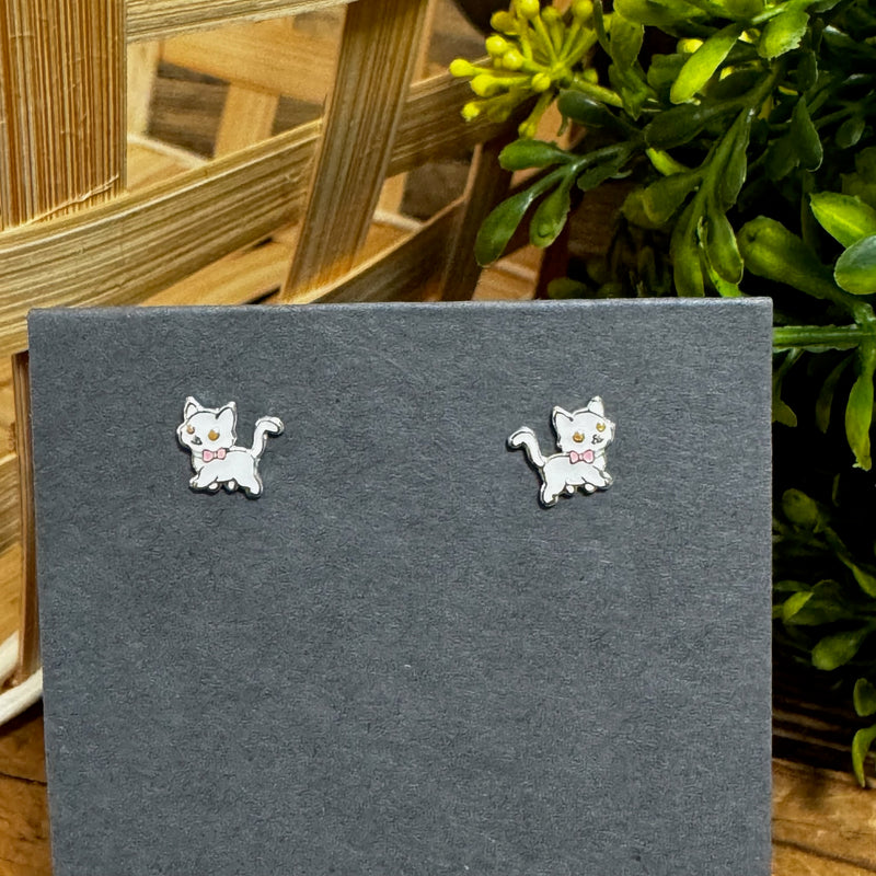 Sterling Silver Enamel Cat Earrings