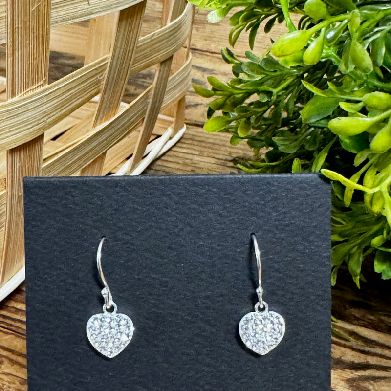 Sterling Silver Crystal Pave Heart Earrings