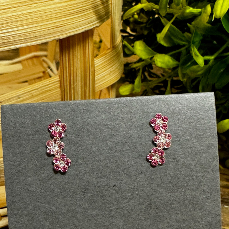 Sterling Silver Crystal Triple Flower Earrings