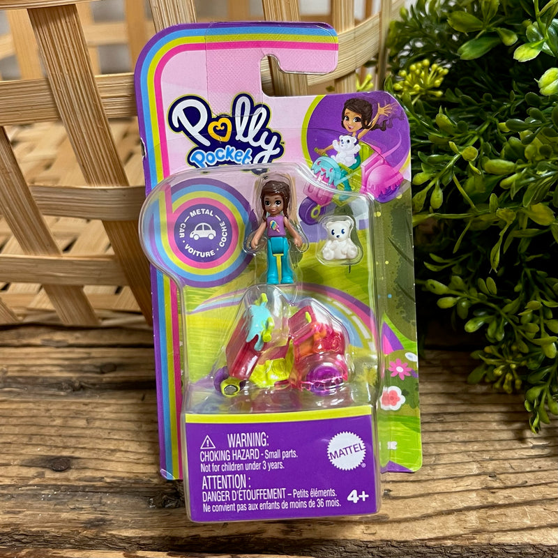 Polly Pocket Micro Doll with Die-cast Vehicle Set